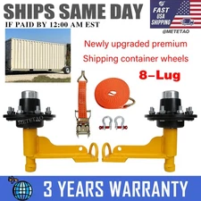 2 Pack Shipping Container Wheels 8×6.5 Lug Wheels Kit with Ratchet Straps New