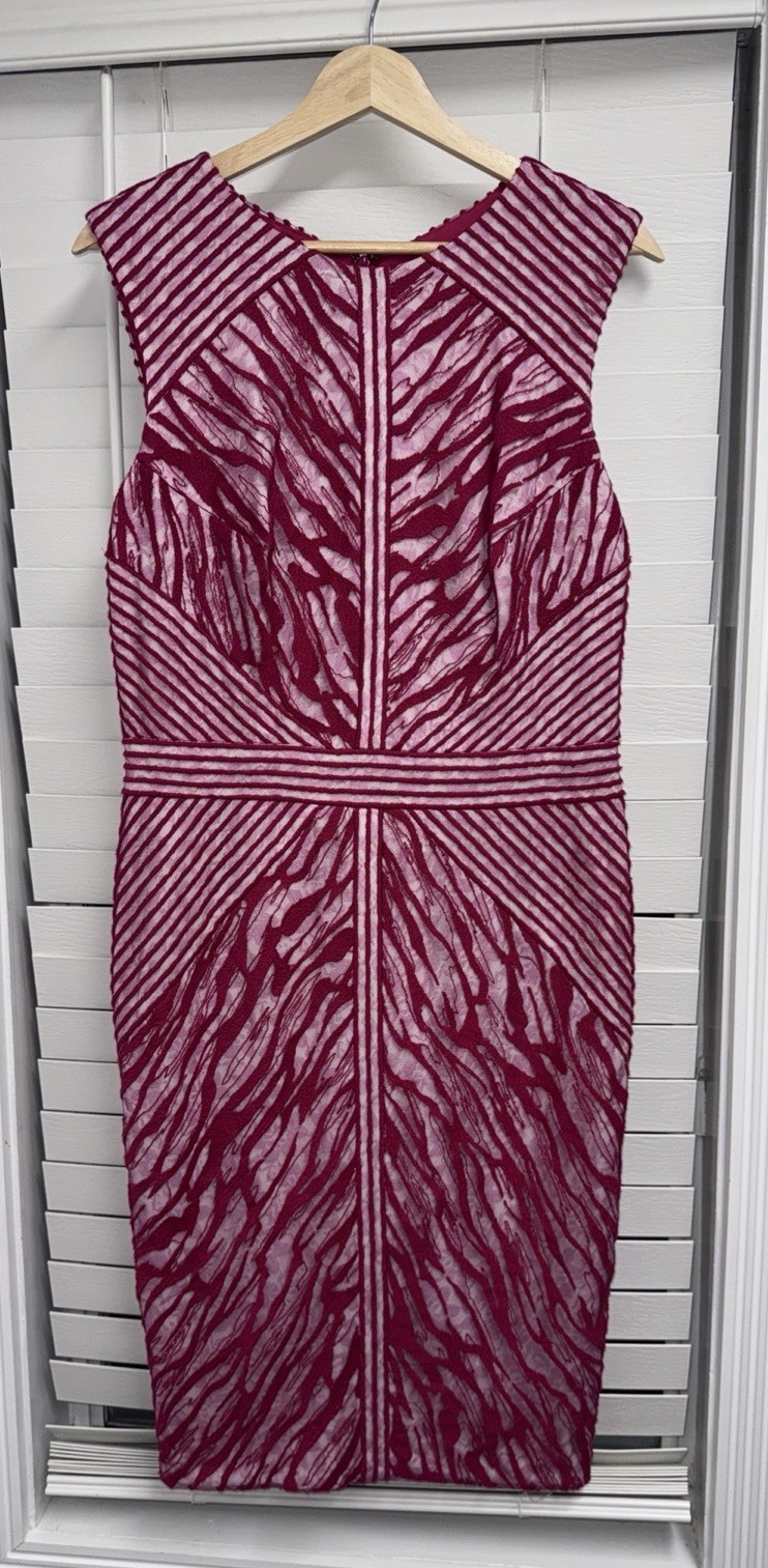 Tadashi Shoji Pink Lace Sheath Cocktail Dress Size 8 Stretch Sleeveless