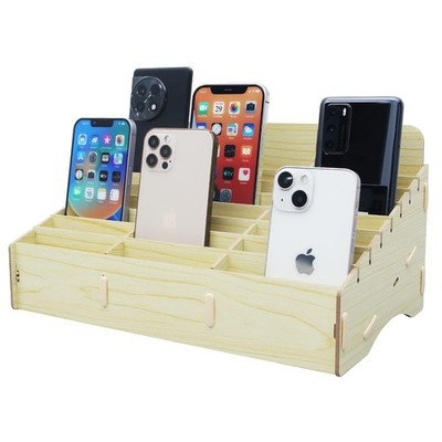 24 Grids Cell Holder Classroom Pocket Chart Organizer,Wooden Storage Box Calc...
