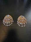 Vintage Filigree Clip-On Earrings Blue Rhinestones Floral Costume Jewelry