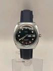 Vintage 1974 Timex Viscount- Mens Blue Dial Automatic Day Date Cusion Case Watch