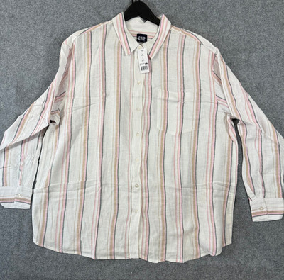 Gap Linen Shirt Womens XL Multicolor Striped Button Up Relaxed Fit Pocket NWT