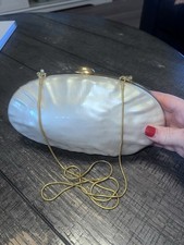 Zara white oval clutch purse w/ gold frame, c...