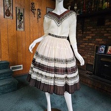 Vtg 40s Southwest Arizona Patio Fiesta Circle Skirt Blouse Squaw 2 pc Dress XS