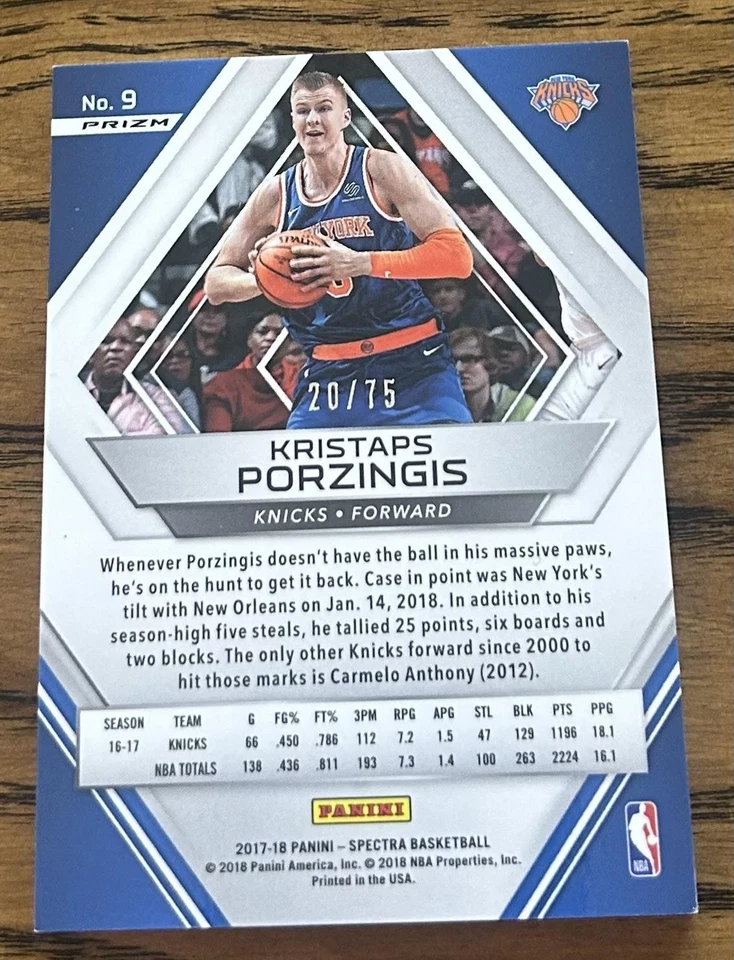 2017-18 Panini Spectra #9 Kristaps Porzingis Red #/75 - Image 2 of 2