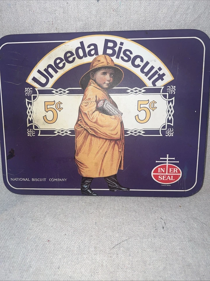 Letrero Bristolware Uneeda Biscuit National Biscuit Co., 8 3/8" x 6 1/2", usado en excelente estado Foto 2 de 3