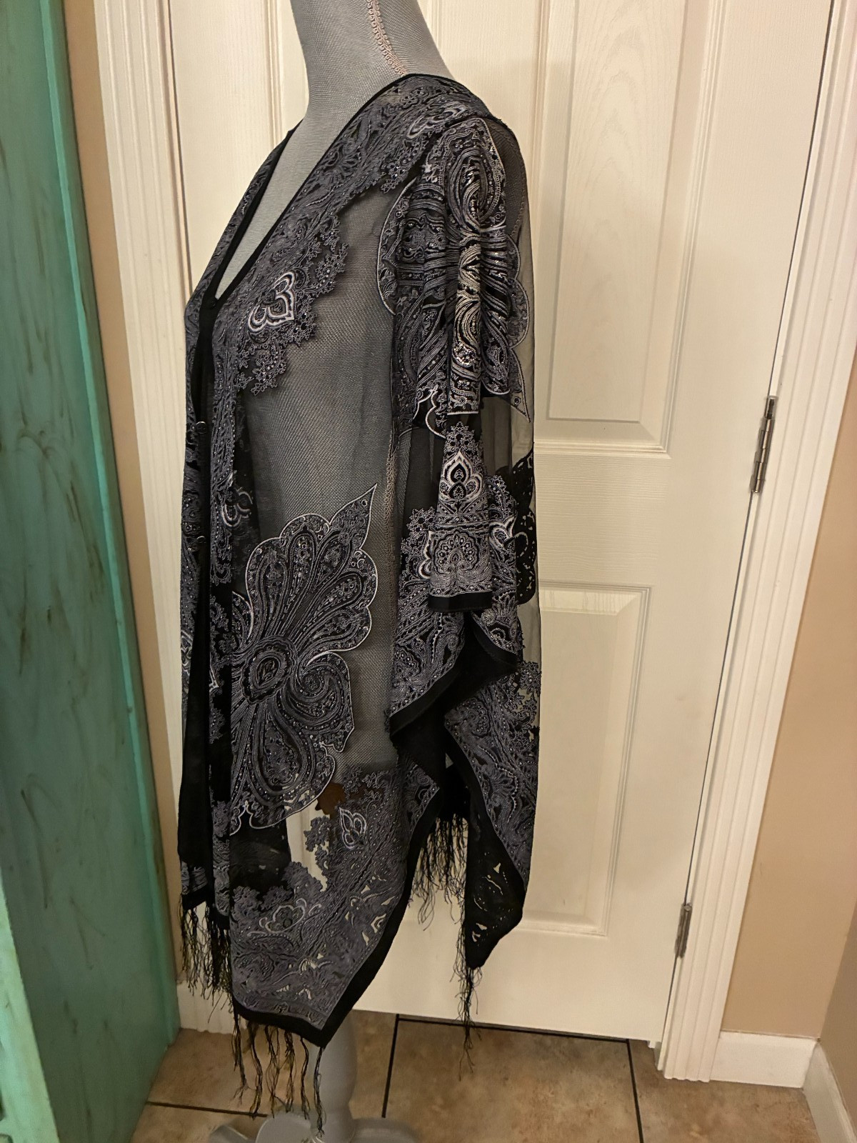 BLACK SEQUINS EMBOSSED LIKE, BUTTON DOWN FRONT & … - image 3