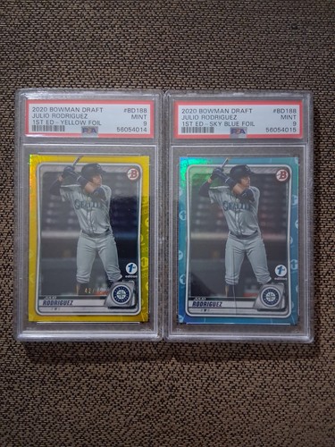 2020 BOWMAN DRAFT-FOIL JULIO RODRIGUEZ RC PSA 9 LOT-SKY BLUE,YELLOW 1st EDITION