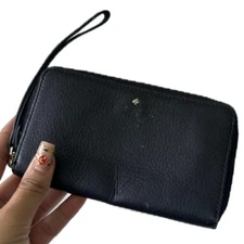 Kate Spade Women's Designer 100% Cow Leather Zipper Black Wallet Wristlet