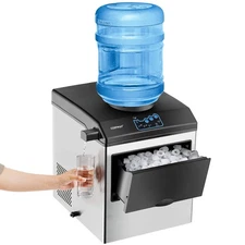 2-in-1 Stainless Steel Countertop Ice Maker Water Dispenser 48Lbs/24H w/ Scoop