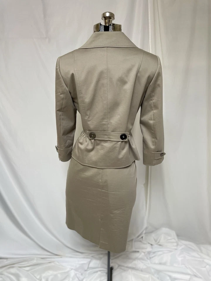 NUEVO Tahari ASL Falda Traje Talla Pequeña 6P Conjunto de Dos Piezas Mezcla de Algodón Peplum Back Foto 4 de 4