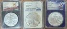 LOT of 3 GRADED 2021, 2025 & 2026 W American Silver Eagle $1 Dollars MS 69 MS 70