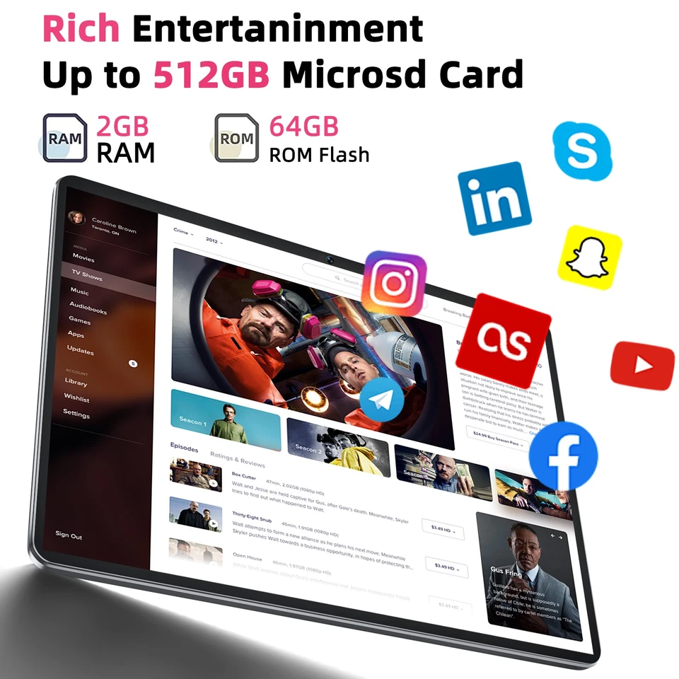 SGIN Android 12 Tablet 2GB+64GB 10.1inch Quad-Core 1.6Ghz 2MP+5MP Dual-Camera - Image 4 of 4