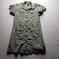 Clm Design Dress Womens Medium Green Short Sleeve Collared Safari Shirt Short