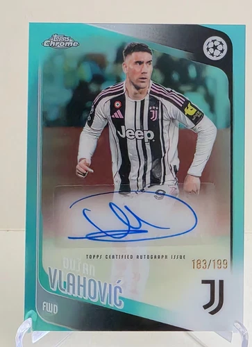 2025-26 TOPPS CHROME UEFA UCC DUSAN VLAHOVIC AQUA AUTO #CA-DV Ser #183/199