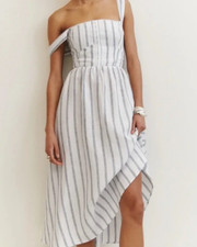 NWOT REFORMATION Tagliatelle Linen Corset Dress White/Blue Stripe 4