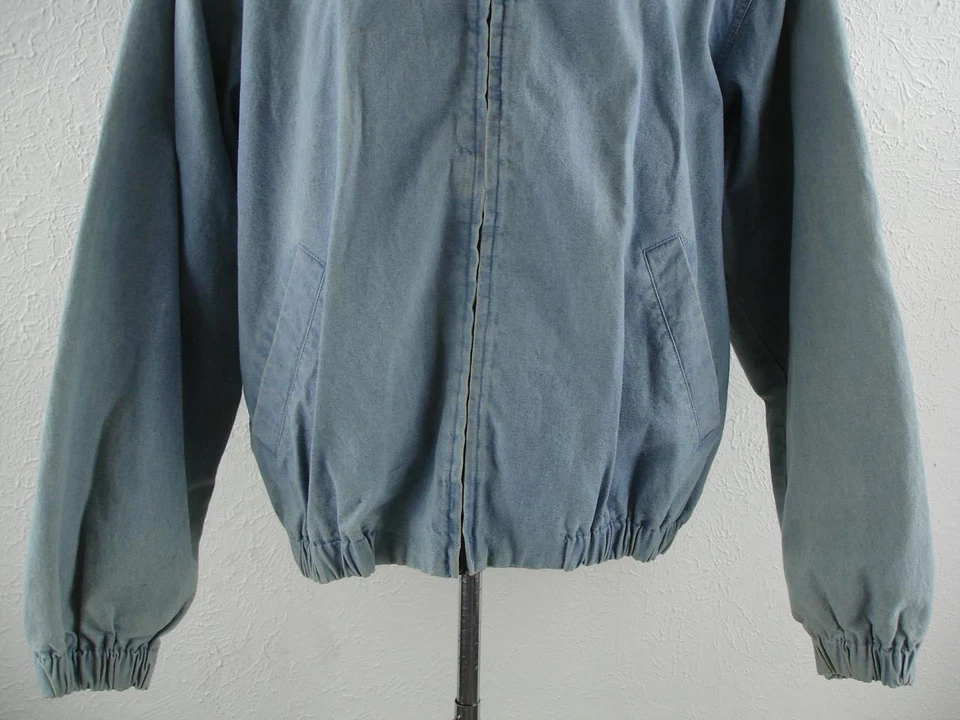 Men's XL Vtg 1980's Eddie Bauer Preppy Chambray Blue Jacket Cotton Madras Lining - Image 4 of 4