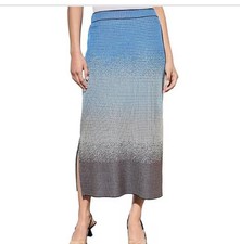 NWT 175 MING WANG Jacquard Midi Skirt Sz M Blue Black Ombr  Pull On Knit