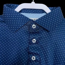 Collars & Co Polo Shirt Mens L Blue Polka Dot Preppy Stretch Dress Collar NEW
