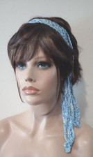 crochet womans handmade gypsy headband hair scarf boho tie mantra blue