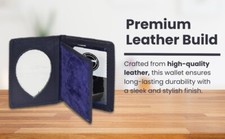 Police ID badge holder bifold wallet   Blue genuine leather shield case