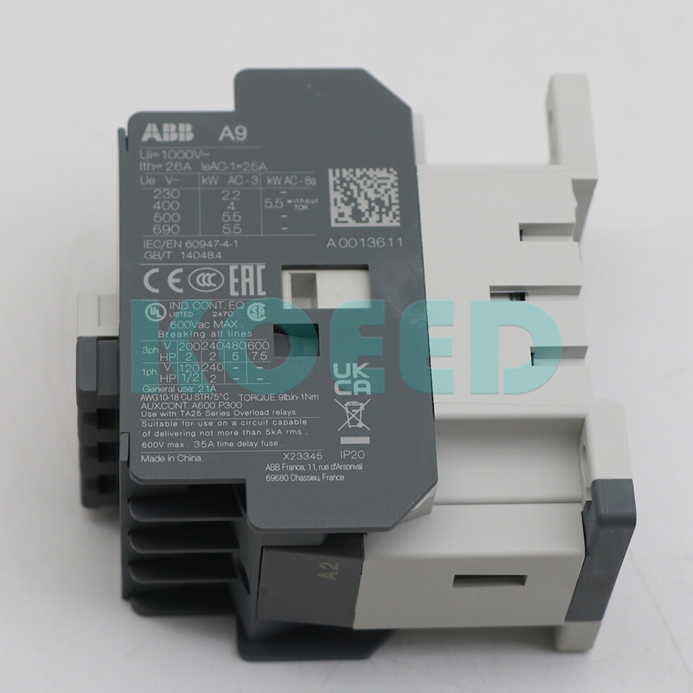 ABB A9 30 10 80 Contactor, NEMA, 3 P, 9A, 230 240VAC@60Hz