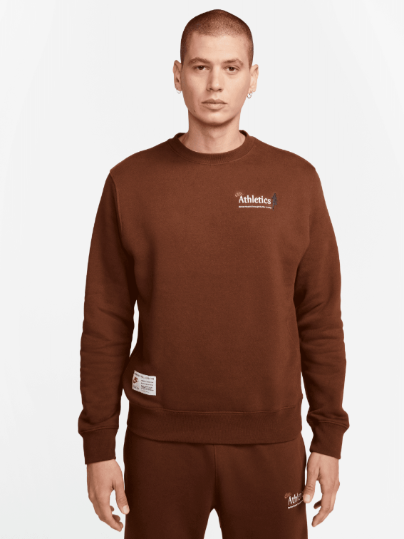 Nike Sportwear Club Fleece Crewneck Brown Sweater Men's Size XS