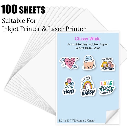 100PCS Sticker Paper Glossy Matte Clear Waterproof Printable Inkjet Laser - Picture 19 of 20