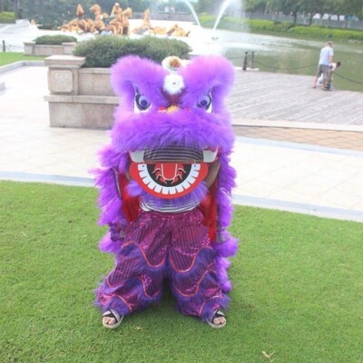 Chinese Lion Dance Props blinking Eyes Kid Purple Mascot Costume pants 14 inch