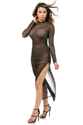 Ivy Long Sleeve Black Mesh Dress | eBay