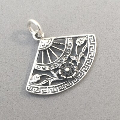 .925 Sterling Silver 3-D FAN Charm Spanish Flamenco Dancer Abanico 925 NEW DU14