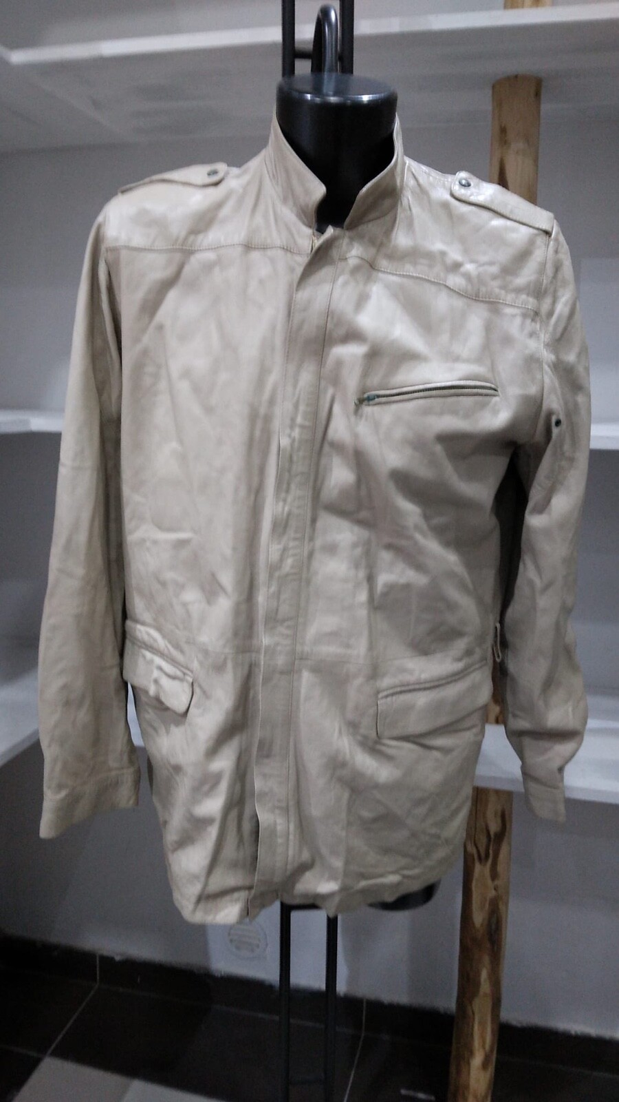Vintage Beige Leather Jacket For Men Size 48 PGS067PI
