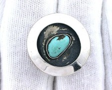 Vintage Handmade Navajo Southwest Pure Sterling Silver Turquoise Cabochon Ring