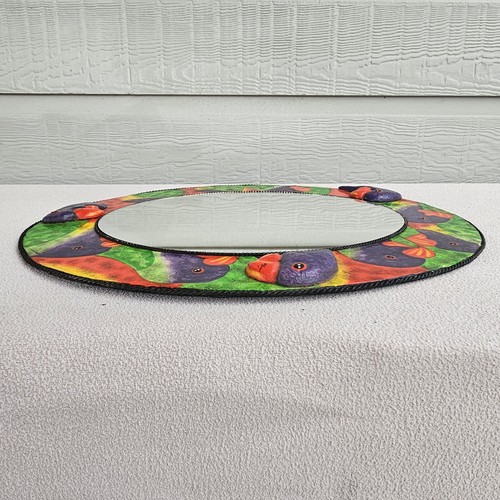 VTG Tropical Bird Oval Hanging Wall Mirror 19" X 16" Colorful Parrot 3D Braided - Picture 6 of 9