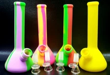7" Inch 4 PIECE Unbreakable Silicone Bong Detachable Water Pipe + SCREENS!
