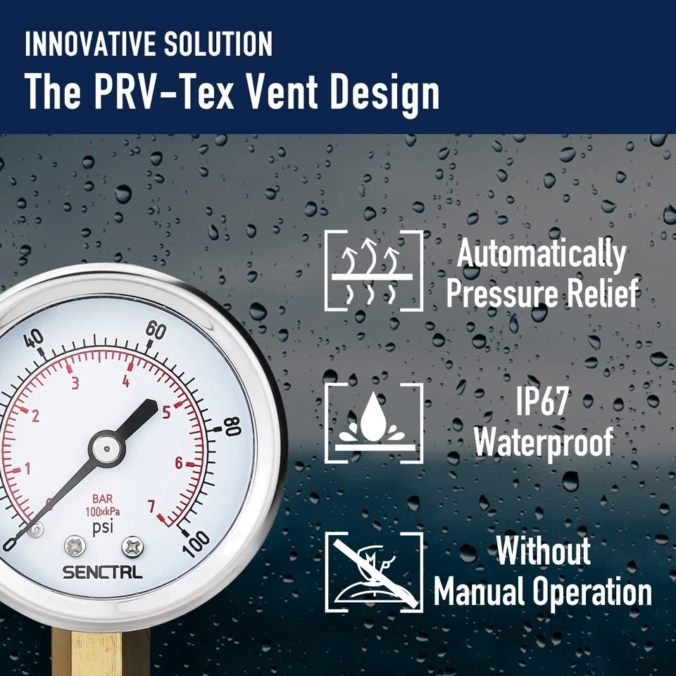 SENCTRL Pressure Gauge 0-100 Psi Anti-Fog Stainless Steel Case Pressure Test - Image 4 of 4
