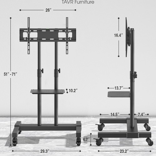 Modern Mobile TV Stand Rolling TV Cart Stand with Tilt Mount for 32-80 inch TVs - Picture 7 of 8