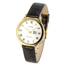 MARQUIS Damen Funkuhr Braunes Lederarmband Damenuhr Armbanduhr Gold 964.4705