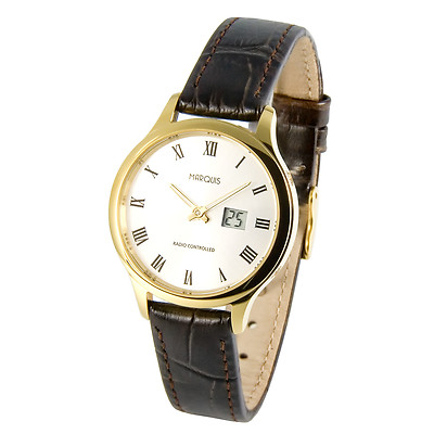 MARQUIS Damen Funkuhr Braunes Lederarmband Damenuhr Armbanduhr