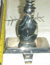 Solid Metal Chrome/Silver-Color SNOWMAN Mantel Stocking Hanger ~ 5¼" H   XMAS