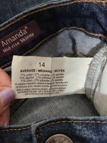 NWT Gloria Vanderbilt Amanda Mid Rise Skinny Dark Wash Jeans size 14. BOX 32 - Picture 3 of 7