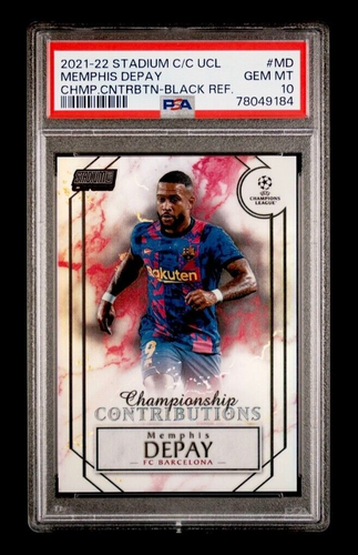 2021-22 Memphis Depay Topps Stadium Club Chrome Black Refractor 1/10 PSA 10