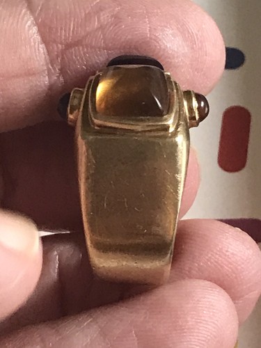 Amethyst & Citrine Cabochons Set In 18k Yellow Solid Gold Ring 13 Gr. Size 5.5 - Picture 16 of 20