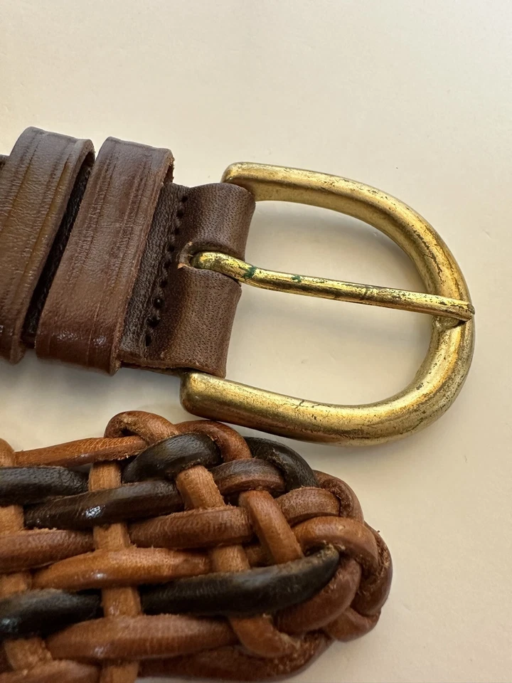 Vintage 90s Leather Belt Womens Small Woven Brown Earth Tone Minimalist Preppy - Image 3 of 4