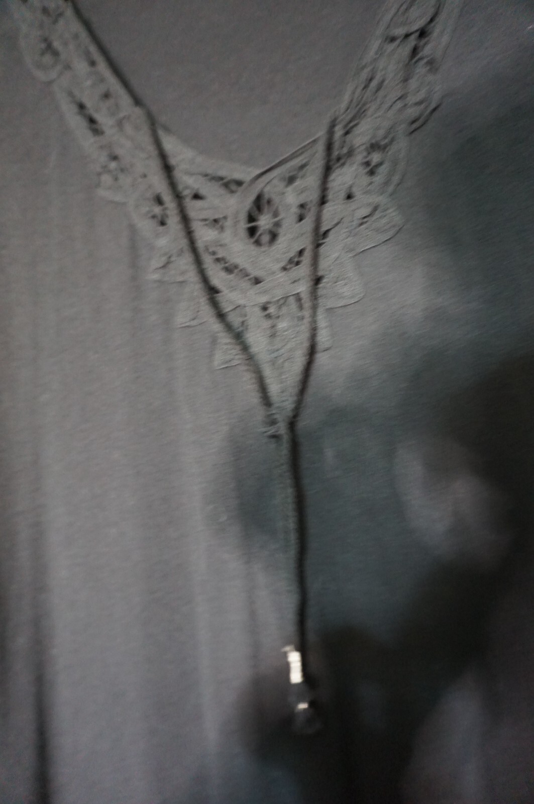 Black La Redoute gypsy ties macrame lace trim vest tank hippie boho top Uk 22-24 image 5
