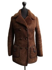 Ladies Vintage Sheepskin Coat Chocolate Brown Size 6