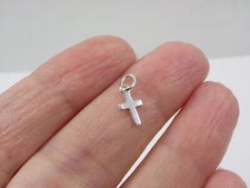 Tiny sterling silver cross charm pendant, small cross charm 