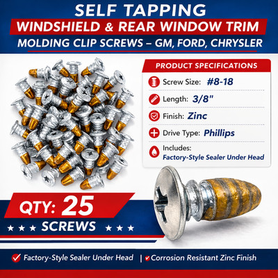 (25) - Chevelle Camaro Self Tap Windshield Rear Window Trim Molding Clip Screws