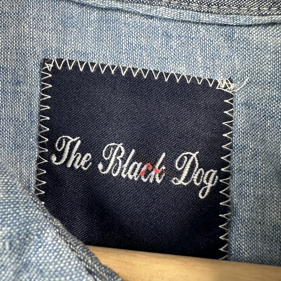 Camisa The Black Dog Para Hombre Grande Azul Cambray Vista Mar Lino Sólido Manga Larga Foto 4 de 4