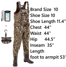 Tidewe Chest Waders Neoprene Camo Bootfoot 800G Insulated Size 10 New